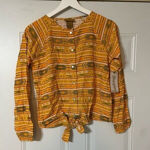 Girls Western Aztec Tie Front Wrangler Long Sleeve Button Down Blouse size Large